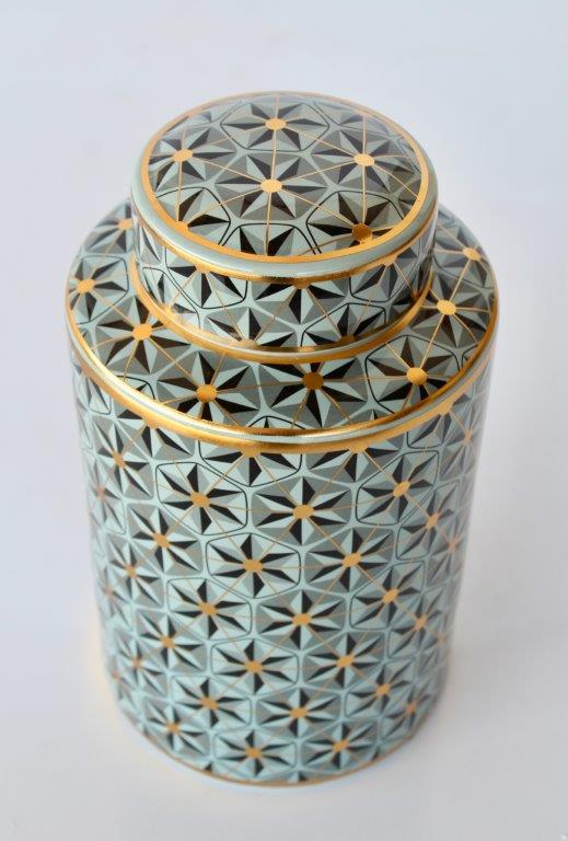 Green, Black & Gold Geometric Design Jar With Lid